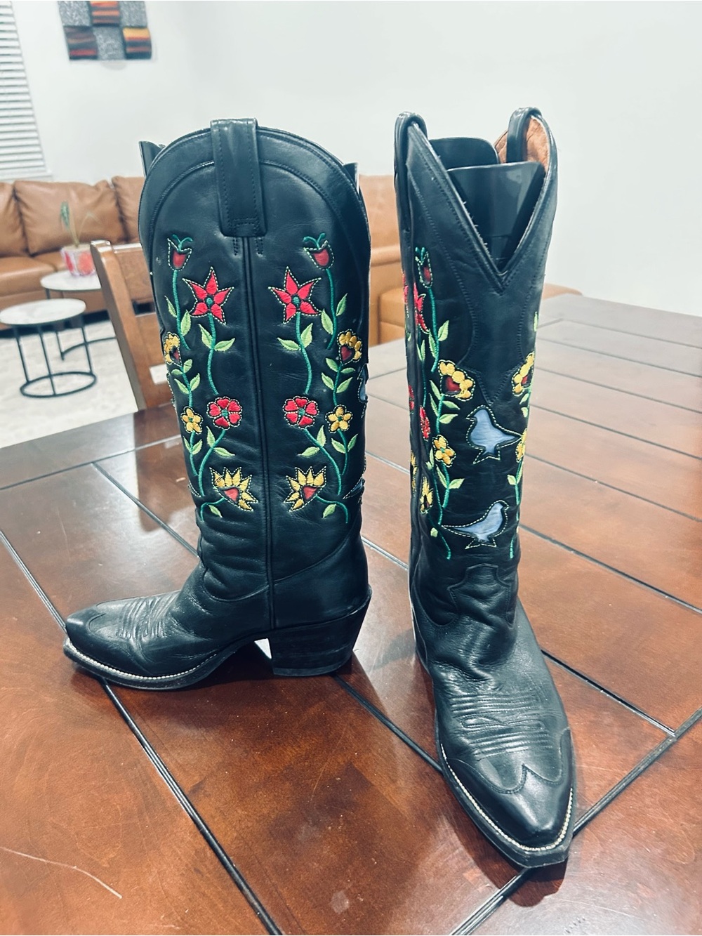 Custom Lane Black Embroidered Cowboy Boots 7.5